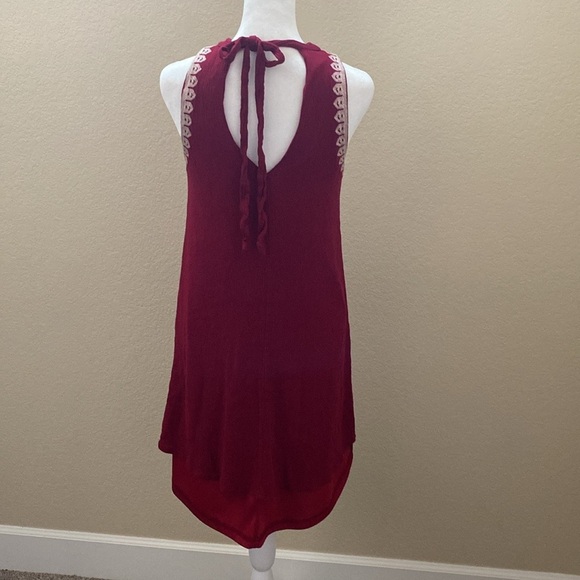 Alya Elegant Dark Red Embroidered Sleeveless Halter Dress. Tie back. Size XS. - Picture 8 of 11